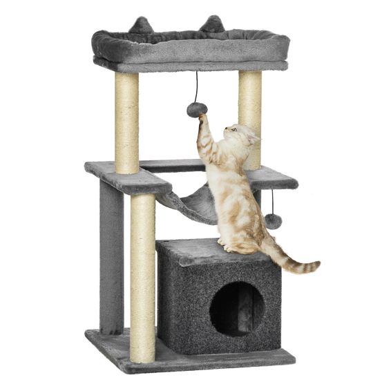 Arbre à chat multiniveaux peluche sisal adulte griffoir hamac 48x48x90cm gris