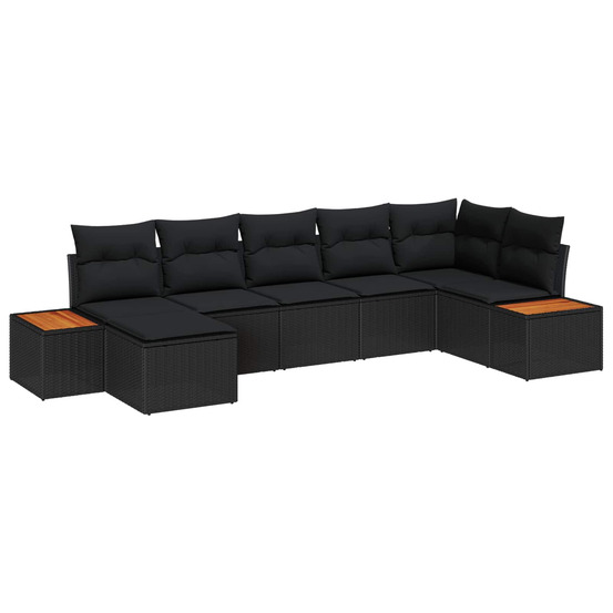 Ensemble de canapé de jardin avec coussin 7 pcs noir polyrotin