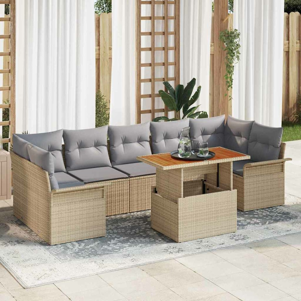 Ensemble de canapé de jardin 8 pcs beige poly rotin