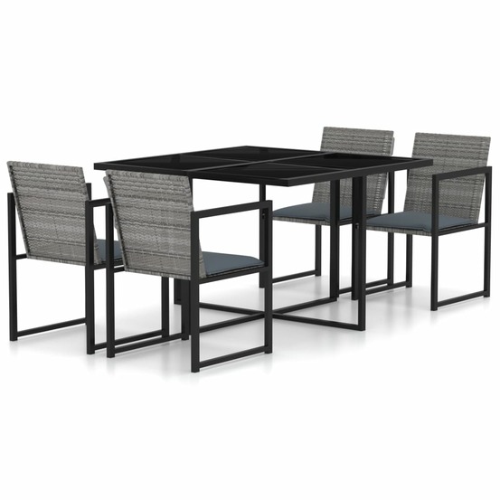 Mobilier à dîner de jardin 5 pièces et coussins résine tressée gris