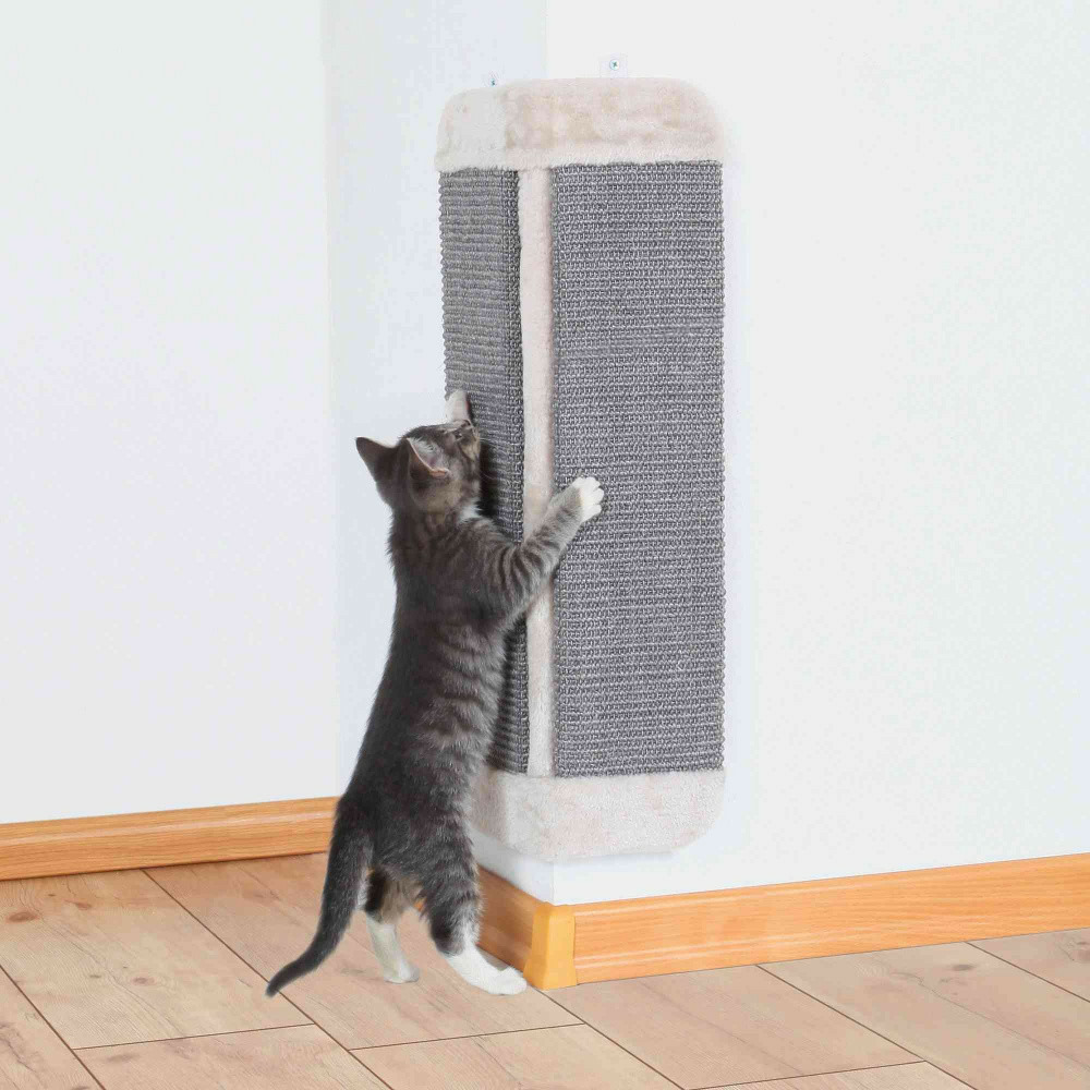 Griffoir d'angle pour chat 32 x 60 cm gris