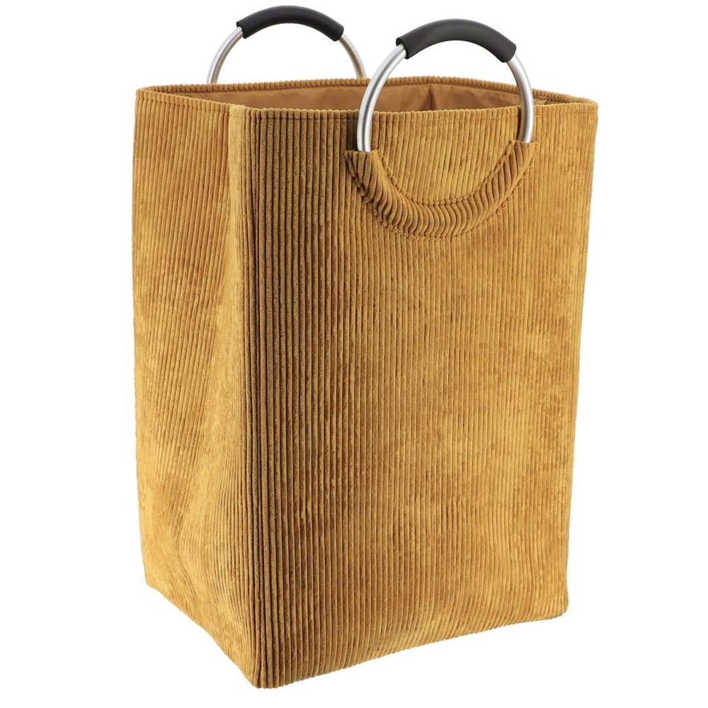 Panière à linge pliable en velours côtelé 55 l moutarde