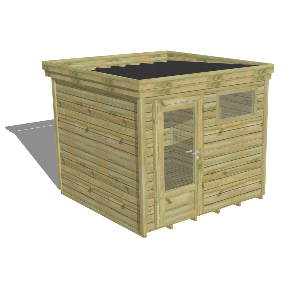 Abri de jardin bois pin traité autoclave 27mm - 2,64x2,64m / 7m2 - bac acier - plancher bois