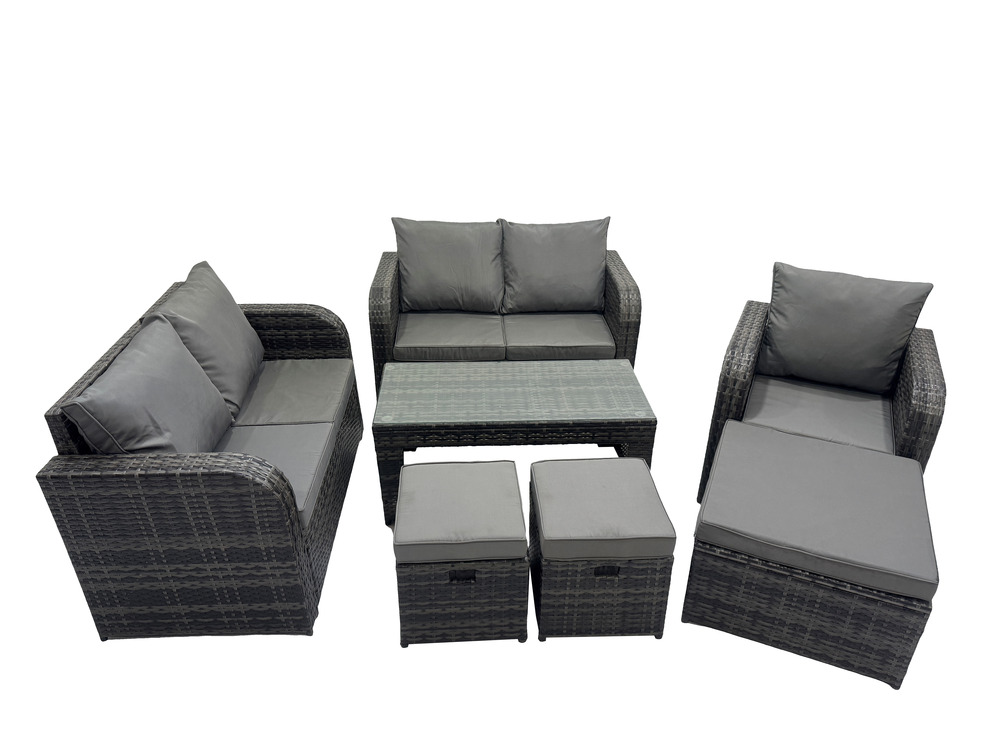 Ensembles de salon de jardin avec 3 tabourets gris foncé mixte