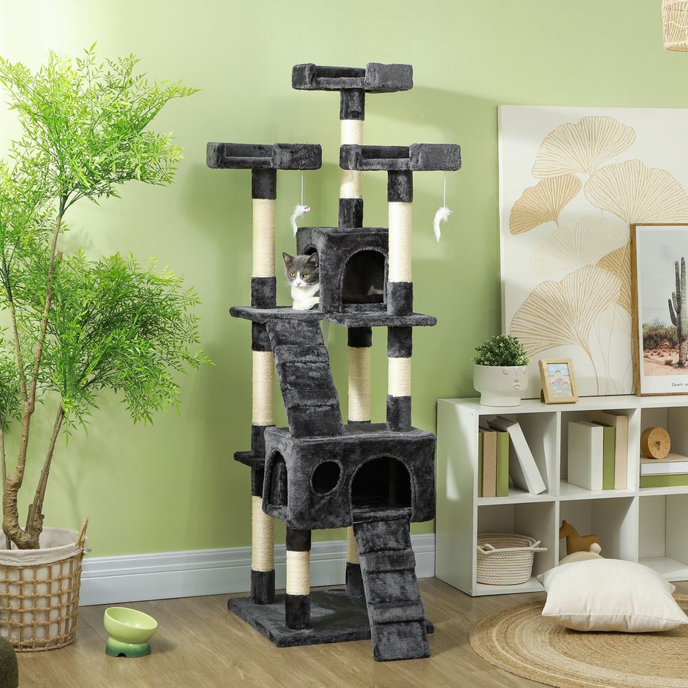 Arbre à chat xxl griffoir sisal multi-niveaux avec nichoirs échelles 173cm gris - comfortxl pet living