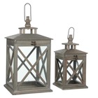 Mica decorations lanterne lantaarns - 1x1x46 cm - bois - marron - set de 2