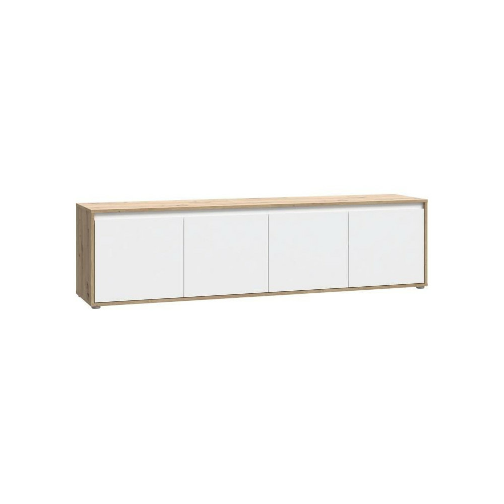 Meuble tv - skelpe- blanc mat et chene - 4 portes - 188,3 x 42 x 49,7 cm