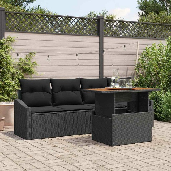 Ensemble de canapé de jardin 5 pcs noir poly rotin