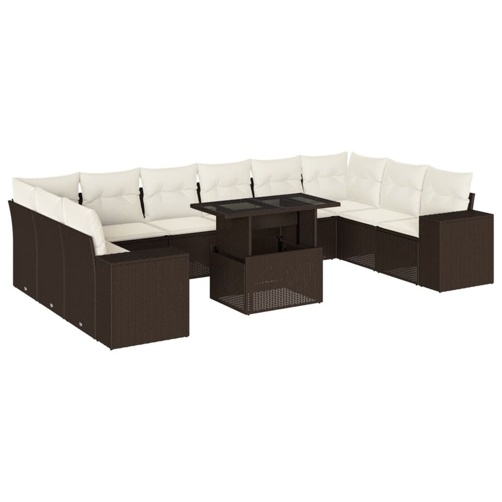 Salon de jardin et coussins 11 pcs marron résine tressée