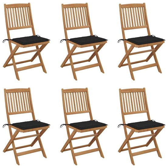 Chaises pliables de jardin lot de 6 avec coussins bois d'acacia