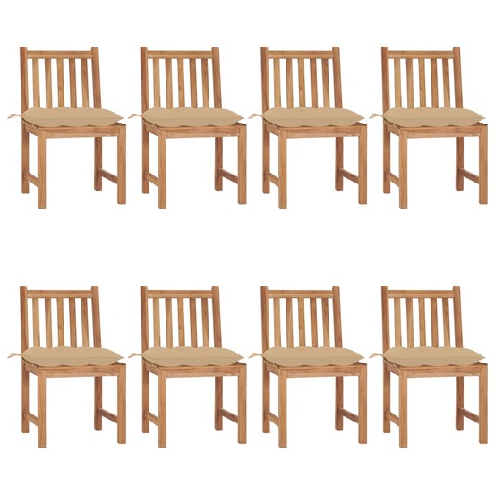 Chaises de jardin lot de 8 avec coussins bois de teck massif