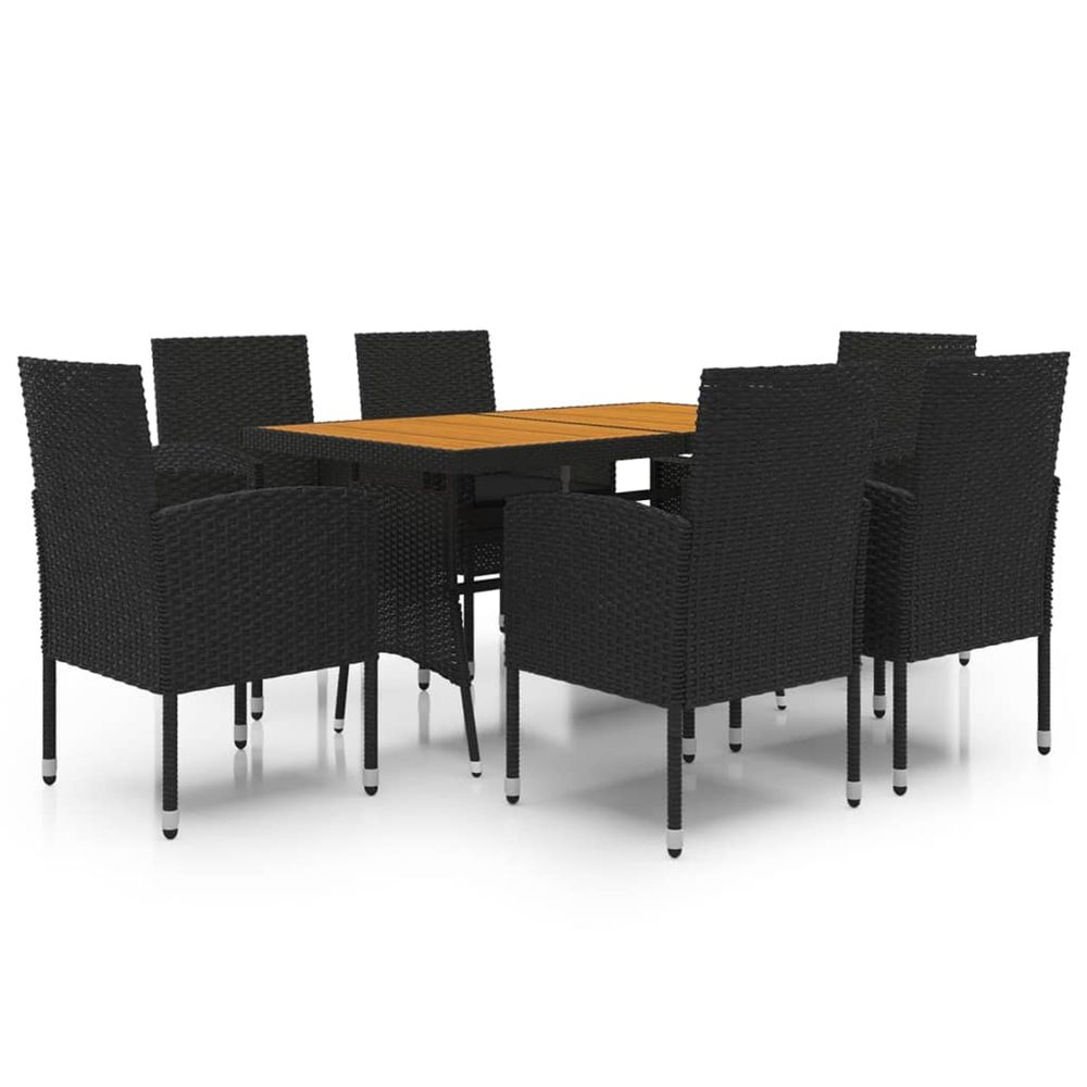 Mobilier à dîner d'extérieur 7 pcs résine tressée noir