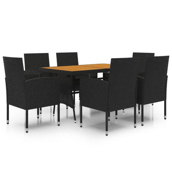 Mobilier à dîner d'extérieur 7 pcs résine tressée noir
