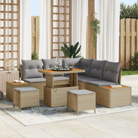 Ensemble de canapé de jardin 8 pcs beige polyrotin