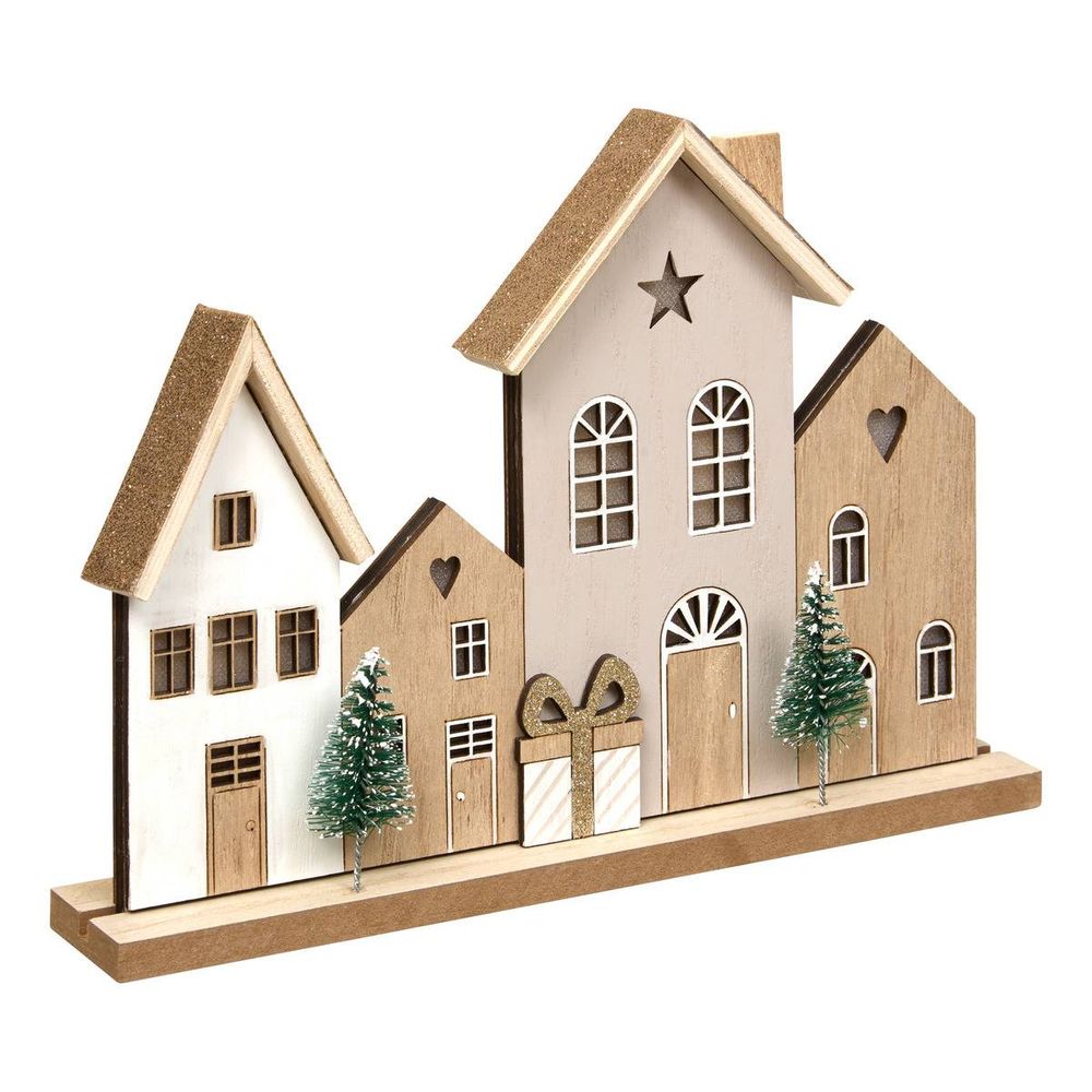 Maisons de noël lumineuses led en bois l. 24 cm