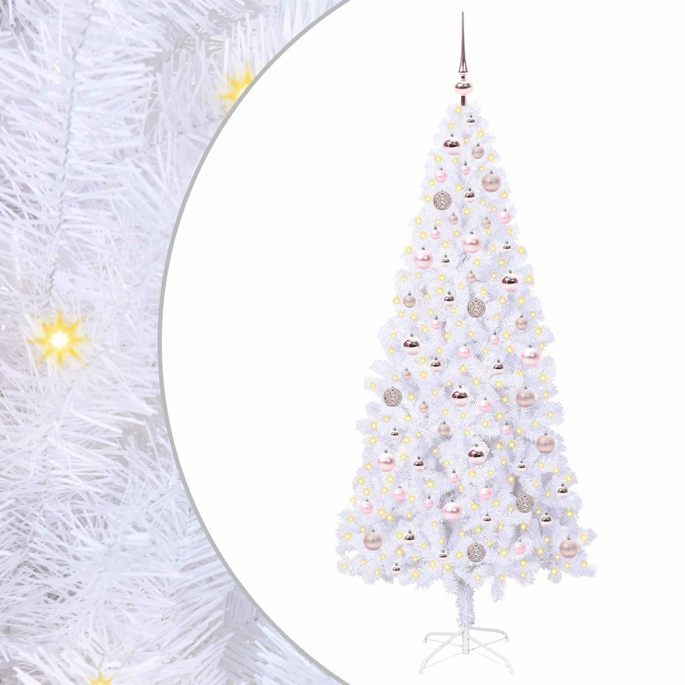 Sapin de noël artificiel avec 300 led blanc 180 cm pvc et acier