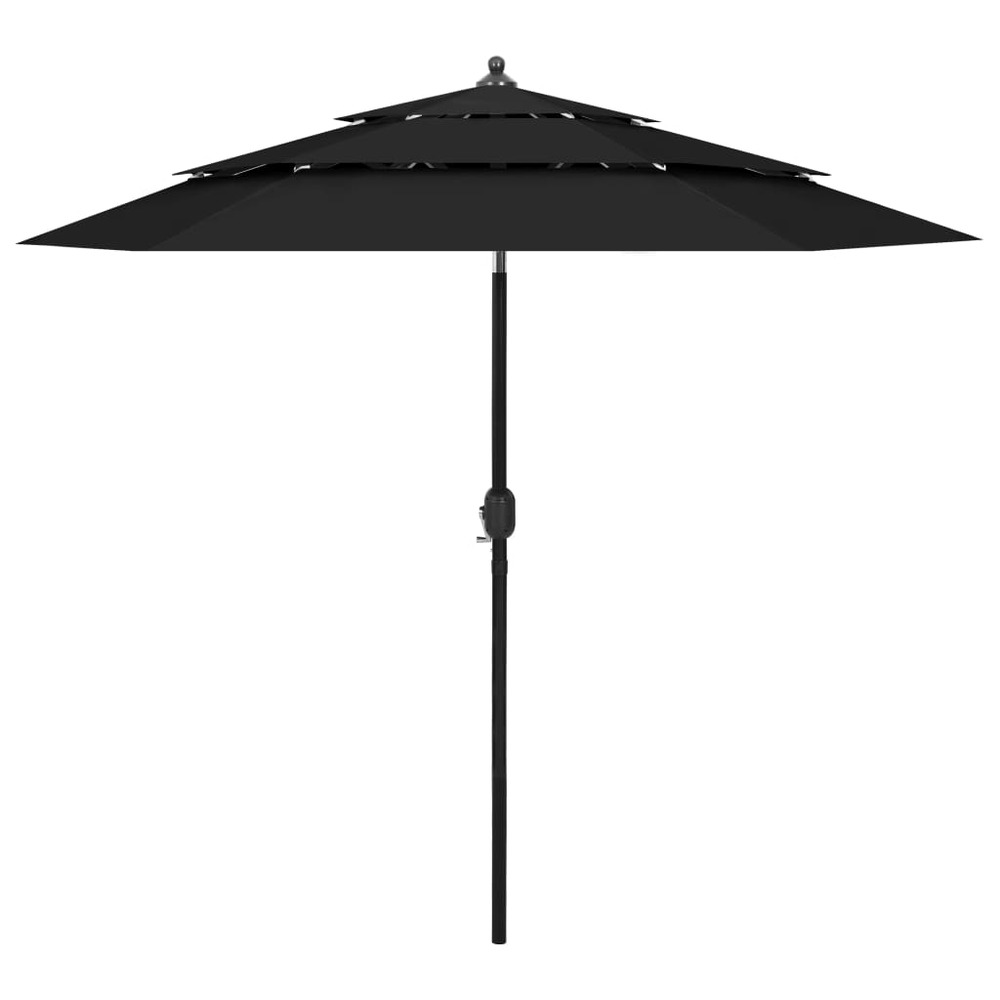Parasol mobilier de jardin à 3 niveaux avec mât en aluminium 2,5 m noir