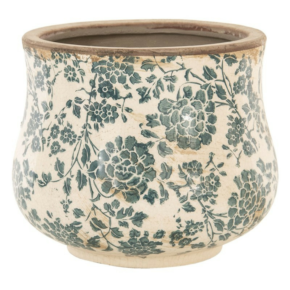 Pot de fleur vert céramique beige 17x21x21cm