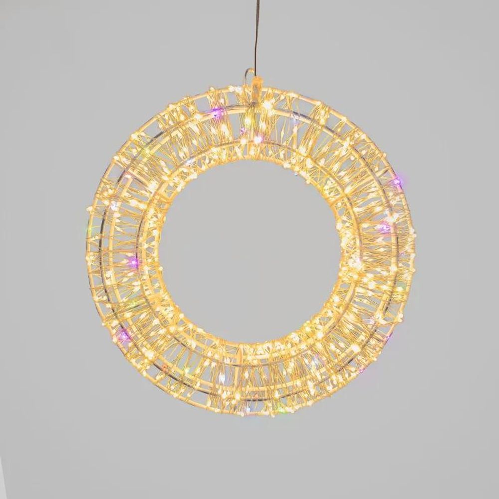 Couronne lumineuse 3d ø35cm métal or 480 microled blanc chaud et rgb ip44 multiflash lotti