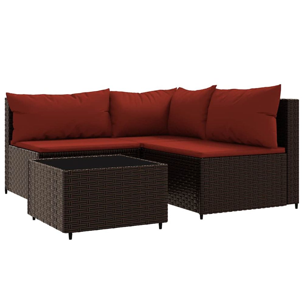 Salon de jardin 4 pcs avec coussins marron résine tressée