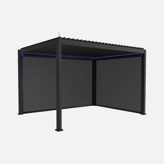 Pergola bioclimatique aluminium motorisée 4x3m led + store 3m store 4m triomphe
