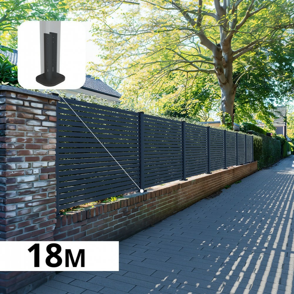 Kit clôture aluminium ajourée sur muret olinda anthracite 18,33x1,2m - lames ajourées 21x45x1780 mm - brise vue - palissade