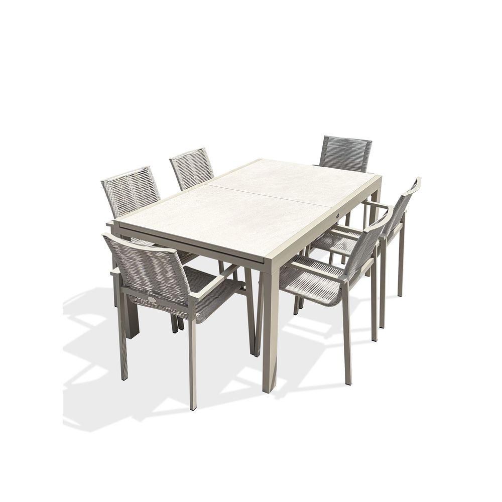 Ensemble table de jardin kalibo 6 places en aluminium et sinterstone - grege