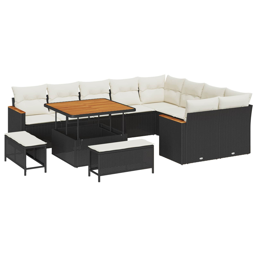 Ensemble de canapé de jardin 12 pcs noir polyrotin