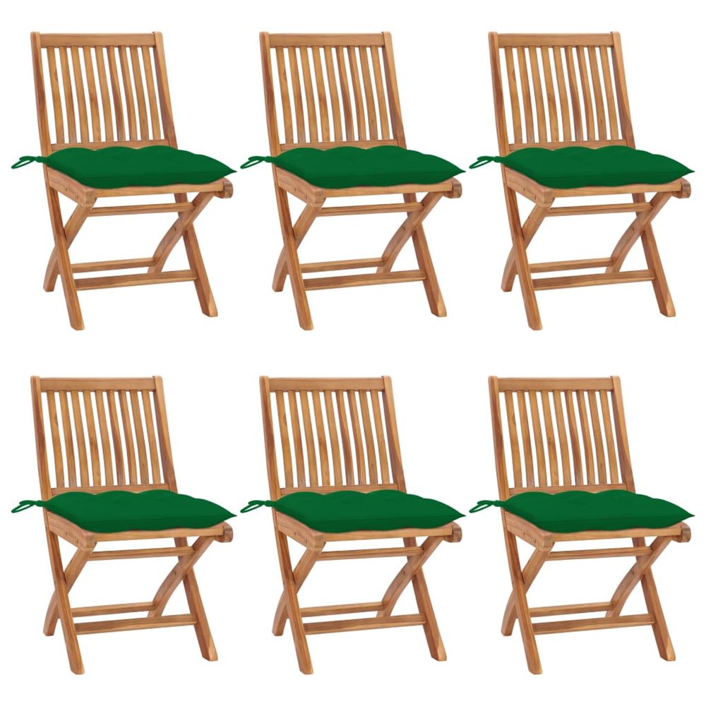 Chaises pliantes avec coussins, 6 pièces, en teck massif
