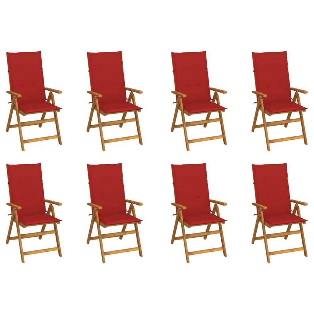 Chaises pliantes avec coussins, 8 pièces, en bois d'acacia massif