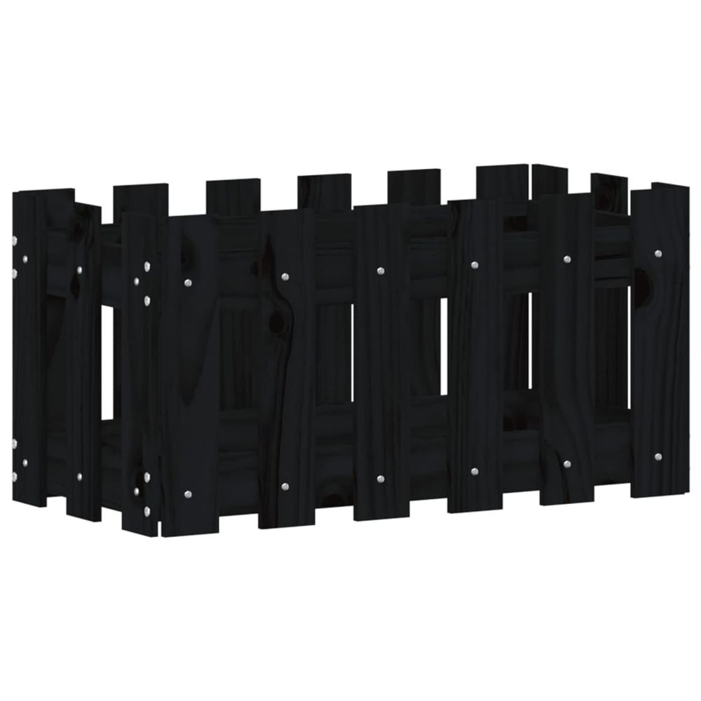 Jardinière d'extérieur avec design de clôture noir 60x30x30 cm pin massif