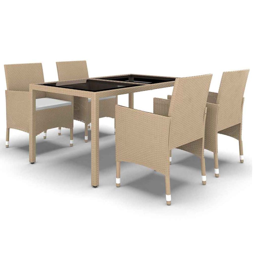 Ensemble à manger de jardin 5 pcs rotin verre trempé beige