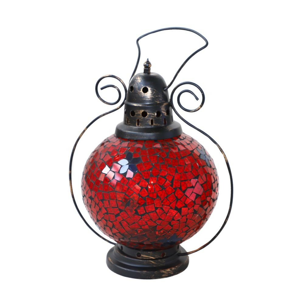 Lanterne jardin extérieur mosaïque à poser ancienne verre rouge 29cm