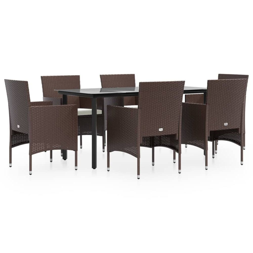 Ensemble à manger de jardin coussins 7 pcs marron/noir