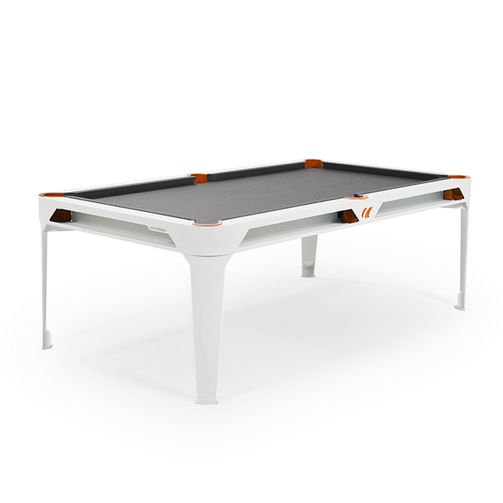 Billard d'extérieur convertible hyphen outdoor blanc / tapis gris clair / réceptacles : terra cotta
