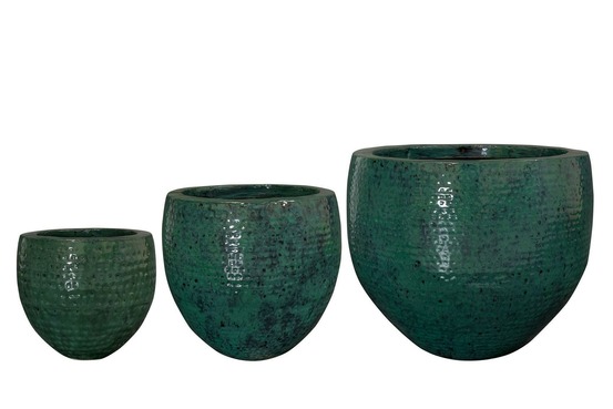 Lot de trois caches-pots en céramique vert foncé