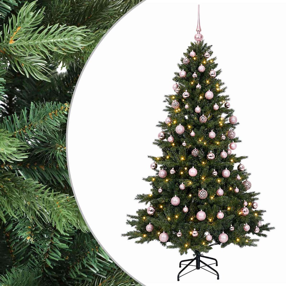 Sapin de noël artificiel avec boules 180 cm 300 led blanc chaud