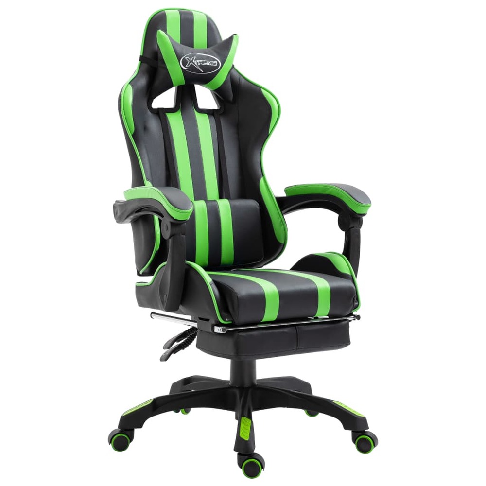 Chaise de jeu avec repose-pied vert similicuir