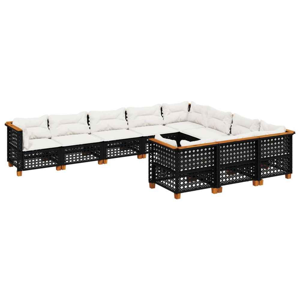 Salon de jardin 10 pcs avec coussins noir résine tressée