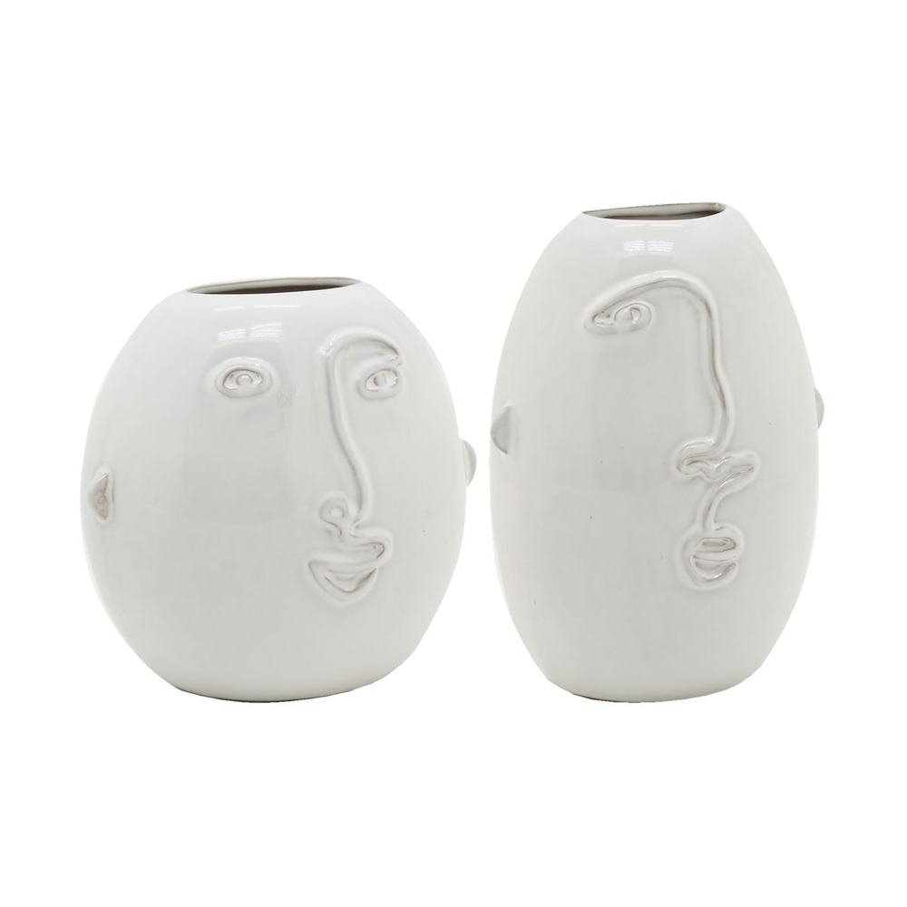 Vases visage en céramique blanche (lot de 2)
