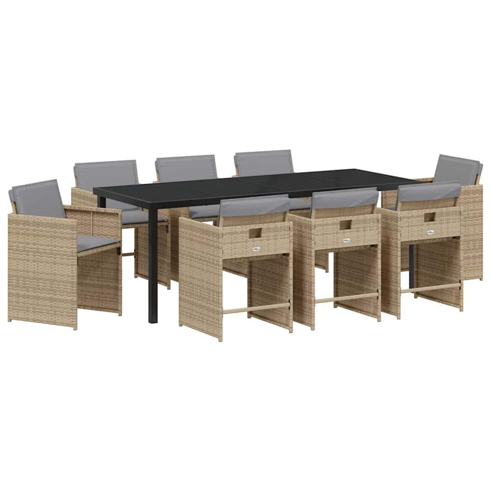 Ensemble de salle à manger pour jardin 9 pc beige polyrotin