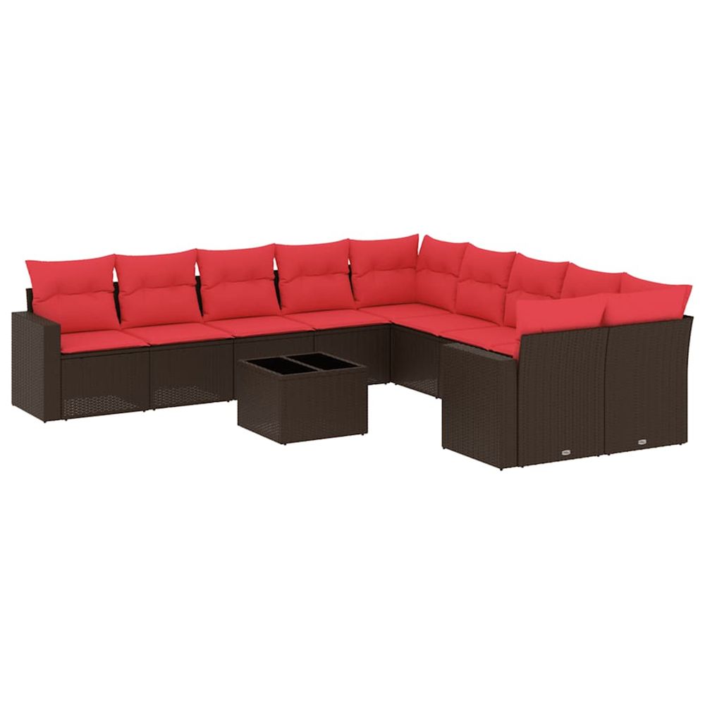 Salon de jardin et coussins 11 pcs marron résine tressée