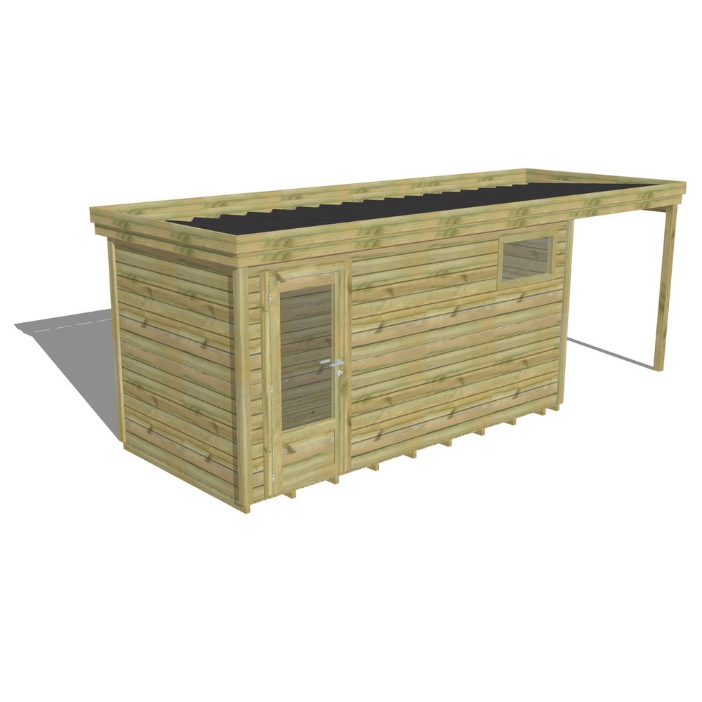 Abri de jardin bois pin traité autoclave 27mm - 6,34x2,14m / 14m2 - bac acier - plancher bois