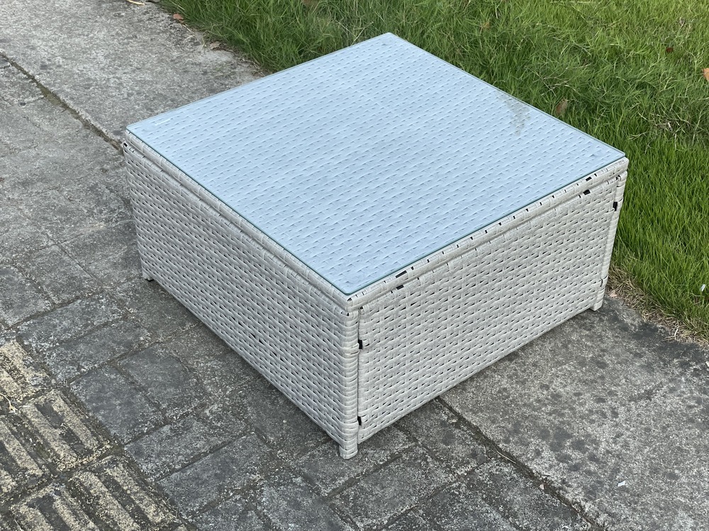 Mobilier de jardin extérieur table basse carrée pe rotin table à thé gris clair