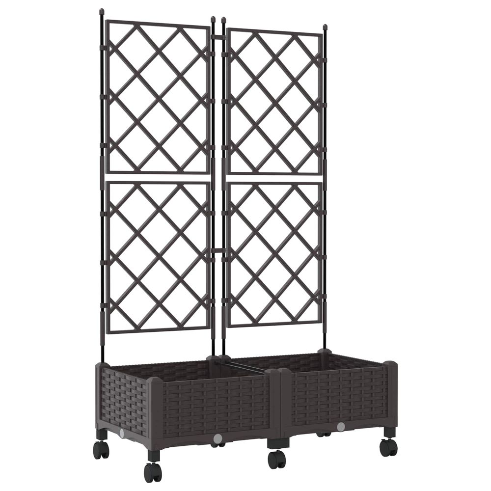 Bac de jardin avec treillis et roues 2 pc marron pp