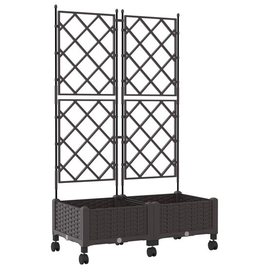 Bac de jardin avec treillis et roues 2 pc marron pp