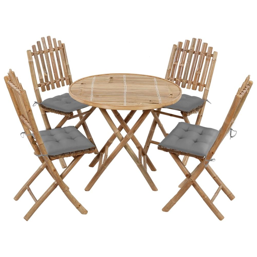 Ensemble à manger d'extérieur pliable 5pcs avec coussins bambou
