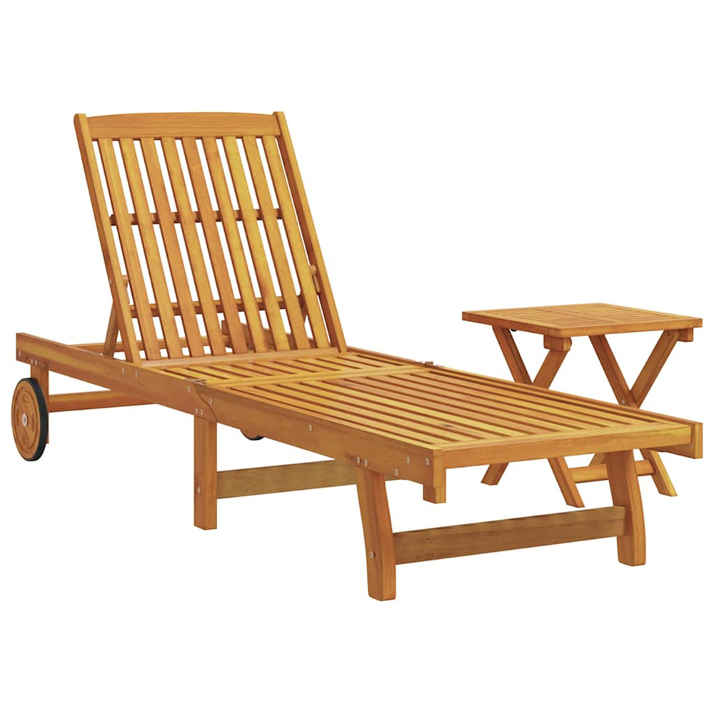 Chaise longue avec table bois massif d'acacia bain de soleil