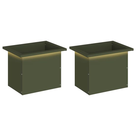 Jardinière d'extérieur de jardin avec led 2 pc vert olive 30 x 40 x 30 cm