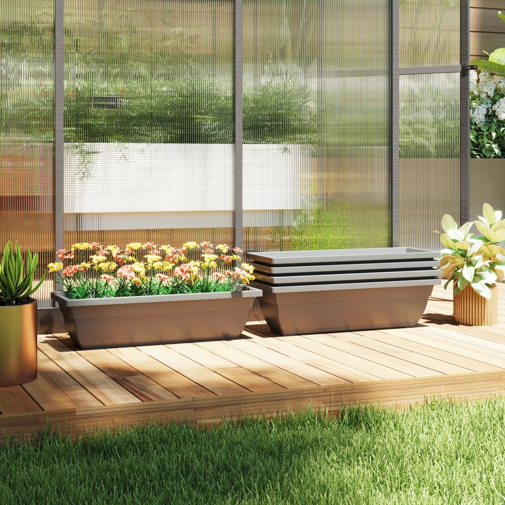 Lot 5 jardinières plastique extérieur empilables 59cm gris